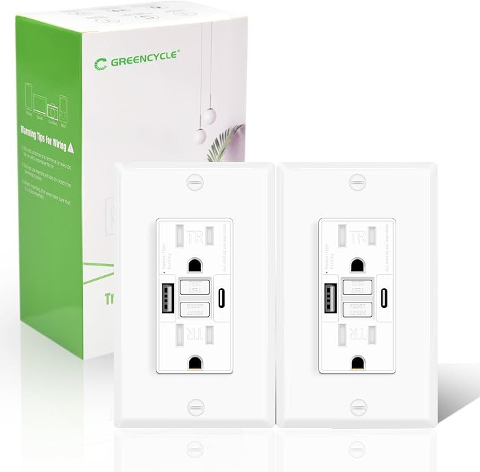 Greencycle 15 Amp GFCI Outlet with USB C & USB A Ports, 2PK Self Test GFCI Electrical Outlet Comb... | Amazon (US)