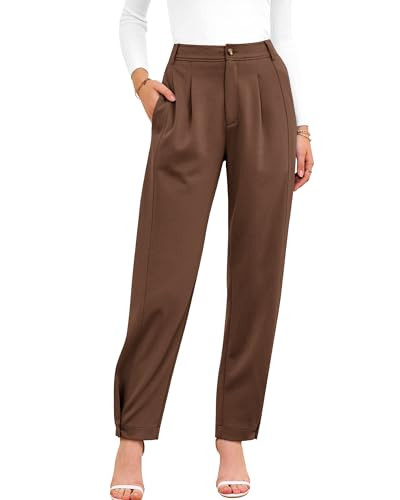 BTFBM Business Casual Outfits for Women Tapered Work Pants,Brown,XL | Amazon (US)