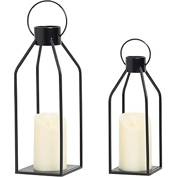 HPC Decor Modern Farmhouse Lanterrn Decor- Black Metal Candle for Summer Night- Lanterns w/Timer ... | Amazon (US)