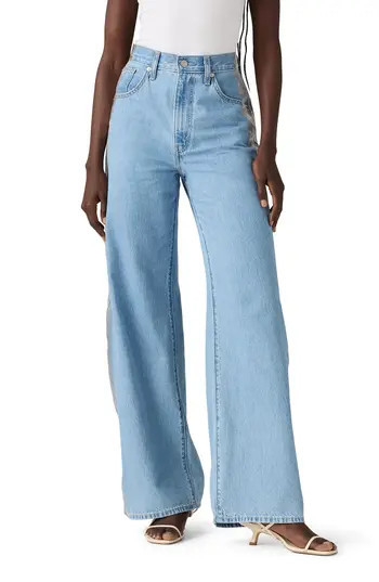 Levi's Cinch Metallic Side Stripe High Waist Baggy Wide Leg Jeans in Rain Or Shine at Nordstrom Rack, Size 29 X 31 | Nordstrom Rack