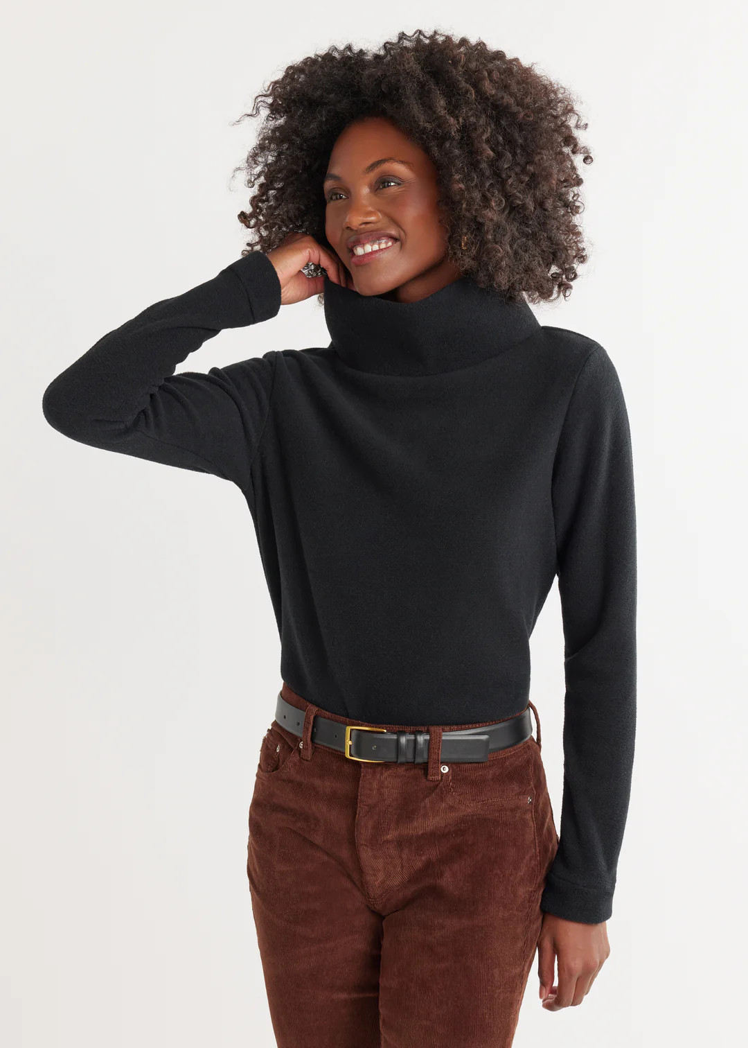 Park Slope Turtleneck in Vello Fleece (Black) | Dudley Stephens