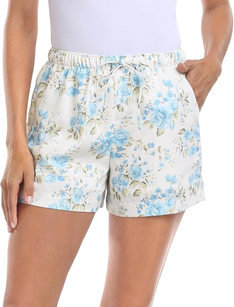 HDE Women's Linen Blend Drawstring Shorts High Waisted 4" Inseam Summer Shorts | Amazon (US)