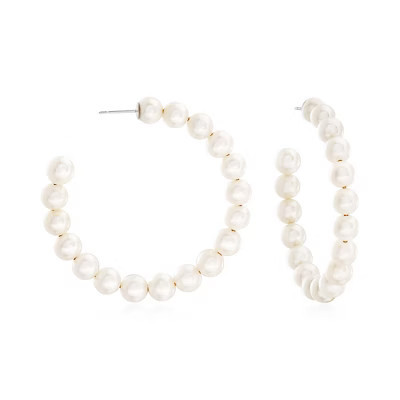 Ross-Simons 6-7mm Cultured Pearl Hoop Earrings in Sterling Silver | Target