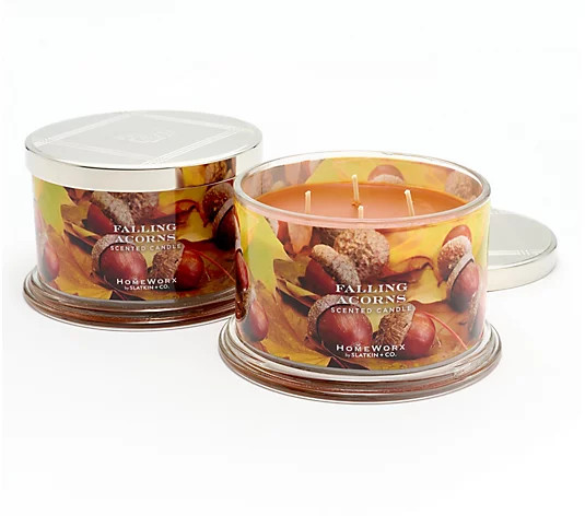 HomeWorx by Slatkin & Co. S/2 Falling Acorns 18oz Candles | QVC
