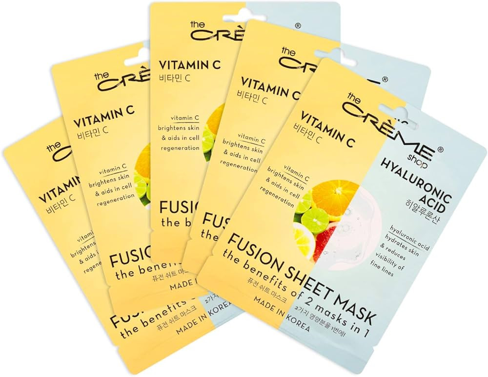 The Crème Shop - Vitamin C & Hyaluronic Acid Fusion Full Face Masks, Korean Facial Skin Care and... | Amazon (US)