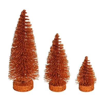 Vickerman 3"-5"-7" Burnished Orange Glitter Oval Pine Artificial Christmas Tree, Set of 3 In a 2.... | Target