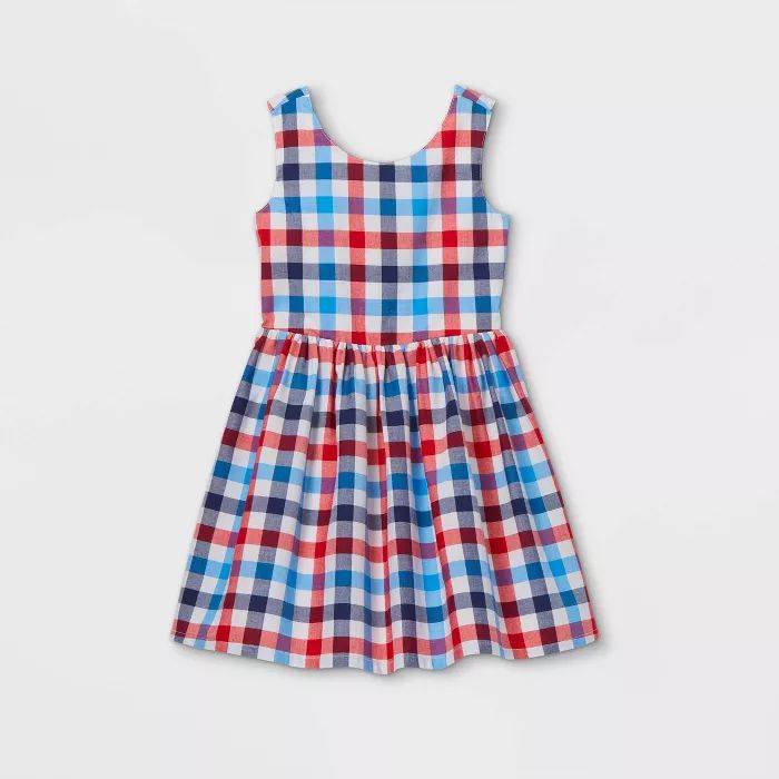 Girls' Americana Gingham Woven Sleeveless Dress - Cat & Jack™ Red/Blue | Target