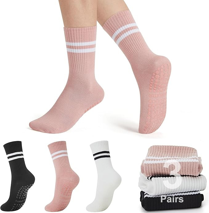 Pilates Socks with Grips for Women 3 Pairs Non-Slip Yoga Socks for Barre Dance and Workout Athlet... | Amazon (US)