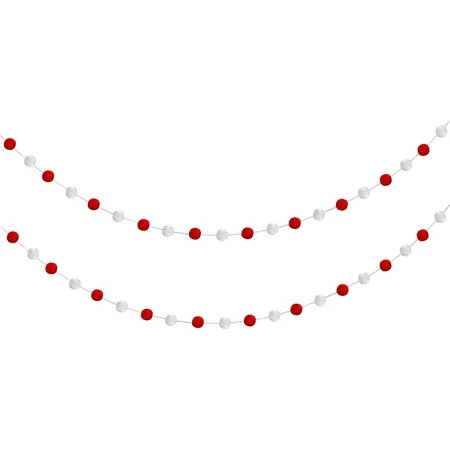 Red and White Handmade Felt Balls Pom Pom Garland Decorations for Christmas Tree Holiday Decoration  | Walmart (US)