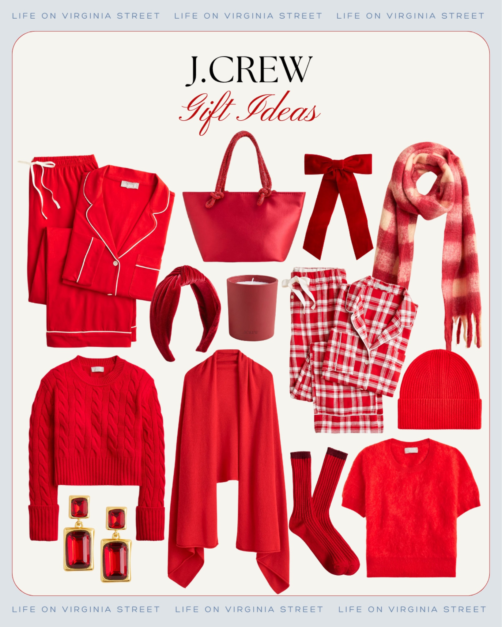 *Many of these are currently on sale* If you're loving all things red, this gift guide with items from J. Crew is for you! These gift ideas for her include red cozy pajamas, a gorgeous red satin purse, red velvet bow hair clip, red plaid scarf, cozy cropped cashmere sweater, velvet knot headband, red ribbed beanie, holiday earrings, a cashmere cape/oversized scarf (my favorite!), plaid pajamas and more! #ltkgiftguide #ltkholiday #ltkseasonal #ltkfindsunder100 #ltkfindsunder50 #ltkstyletip #ltksalealert #ltkover40 #ltkmidsize #ltkworkwear #ltktravel 

#LTKFindsUnder50 #LTKHoliday #LTKGiftGuide