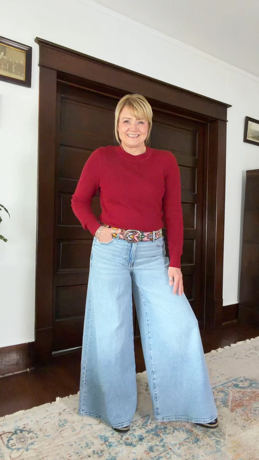 These wide leg jeans are so soft and comfortable.  Wearing my true size and this sweater!!! I’ve washed and worn this several times.   Such good quality  

#LTKootd #LTKOver40