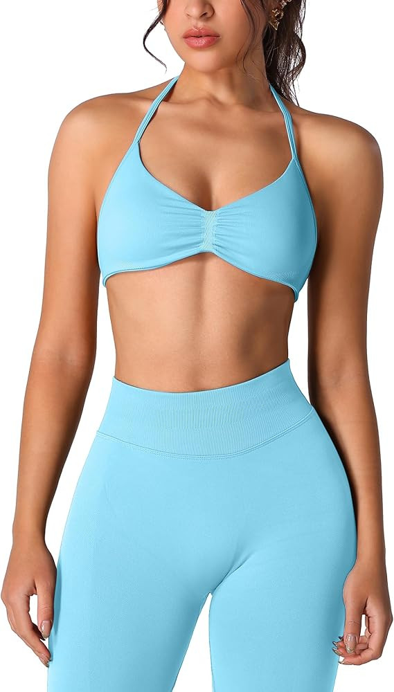 ABOCIW Workout Sets for Women 2 Piece Seamless Halter Sports Bra Scrunch Butt High Waist Leggings... | Amazon (US)