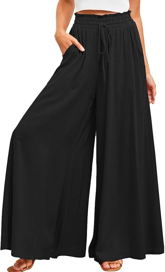 Women Lightweight Wide Leg Palazzo Pants with Pockets Drawstring Elastic High Waist Flowy Culotte... | Amazon (US)
