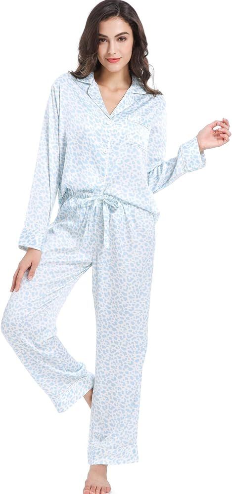 Serenedelicacy Women's Satin Pajama Set 2-Piece Sleepwear Loungewear Long Sleeve Button Down PJ Set | Amazon (US)