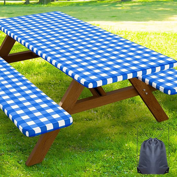Smiry Picnic Table Cover with Bench Covers, Waterproof Elastic Fitted Tablecloths for 6 Foot Rect... | Amazon (US)