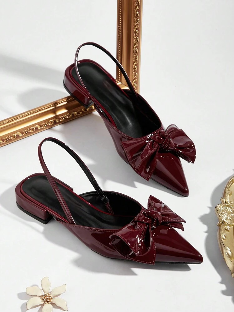 Casual/Party Sexy Pointed Toe Wine Red Bow Tie Flat Sandals Valentines | SHEIN