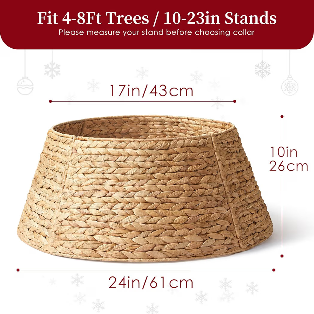 24in Hyacinth Christmas Tree Collar - Woven Rattan Basket for Christmas Tree Base Cover, Holiday ... | Amazon (US)