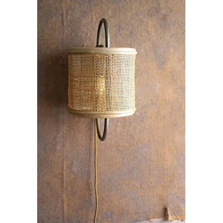 KALALOU CQ7544 Round Iron and Rattan Wall Sconce Light | Walmart (US)