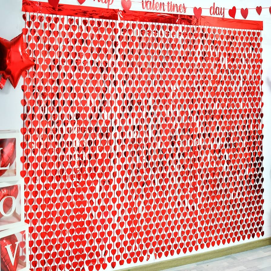 LOLStar 3 Pack Valentines Decorations,Valentines Party Decoration,3.3x6.6ft Red Heart Shape Tinse... | Amazon (US)