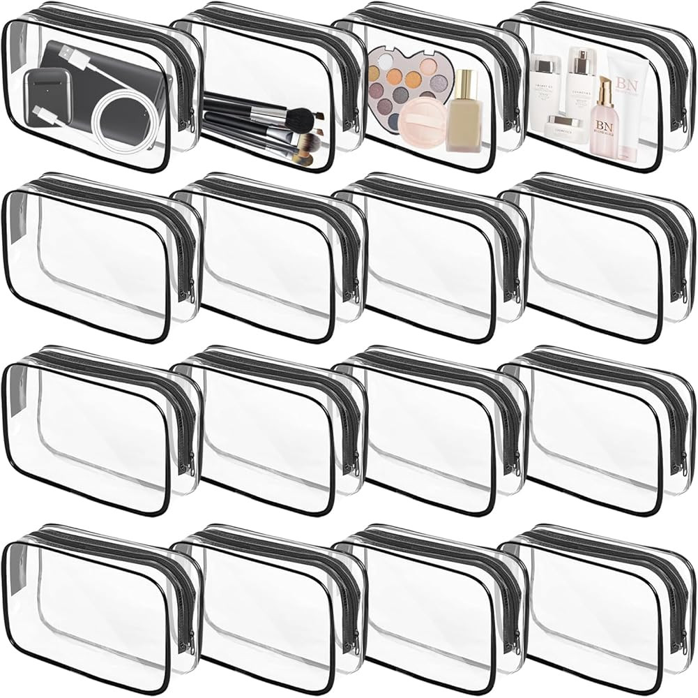 16 Pieces Clear Makeup Bags Bulk, TSA Approved Toiletry Bag for Travel, PVC Waterproof Travel Sma... | Amazon (US)