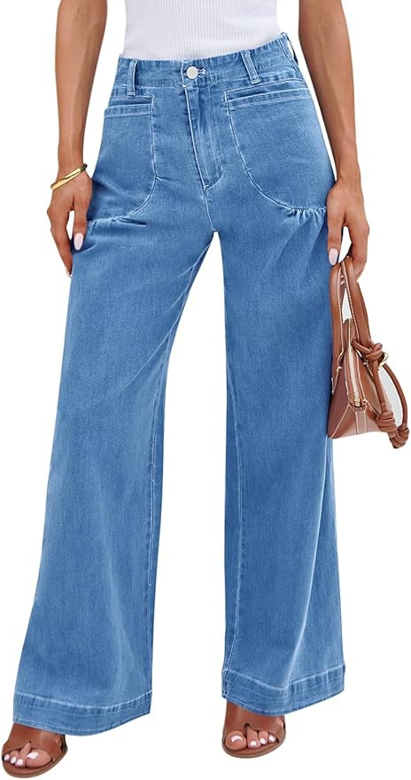 Cicy Bell Womens Wide Leg Pleated Jeans Boyfriend Baggy Stretchy High Waisted Trendy Denim Pants ... | Amazon (US)