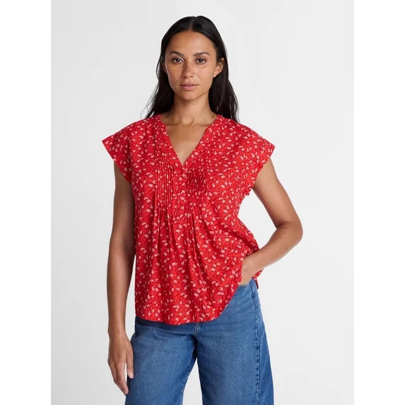 Time and Tru Women's Linen Pintuck Top, Sizes XS-XXXL | Walmart (US)