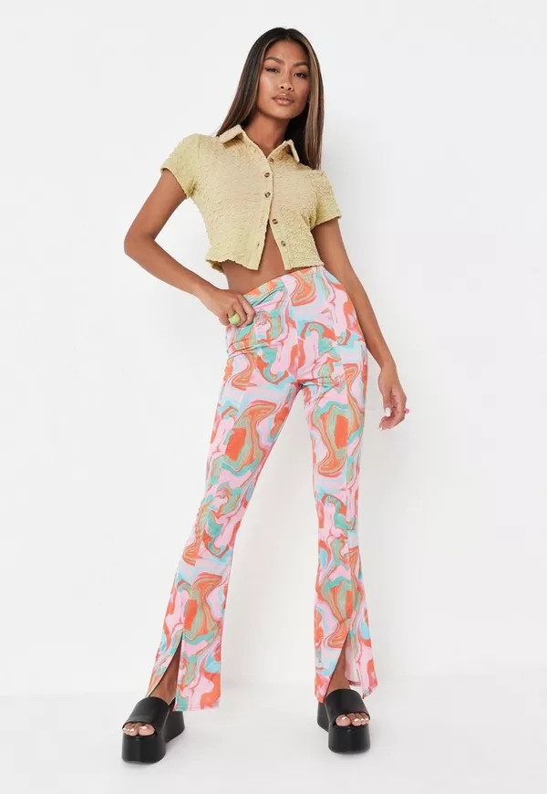 Missguided - Orange Co Ord Swirl Print Straight Leg Satin Pants | Missguided (US & CA)
