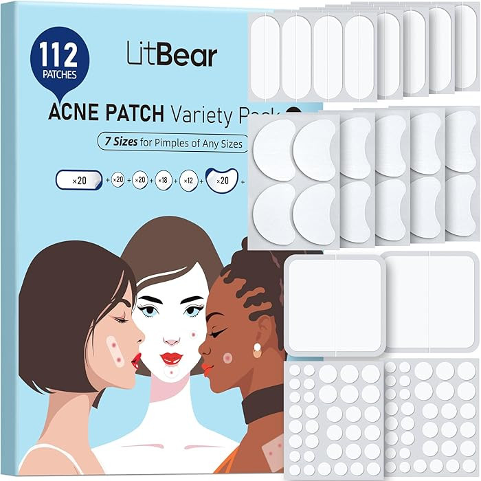 LitBear Large Pimple Patches (7 Sizes 112 Counts), Big Acne Patches, XL Hydrocolloid Bandages for... | Amazon (US)