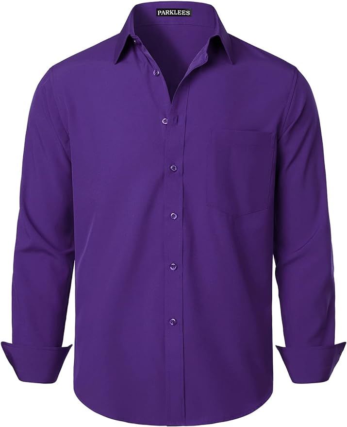ZEROYAA Men's Regular Fit Dress Shirt Solid Wrinkle-Free Long Sleeve Casual Business Button Up Sh... | Amazon (US)