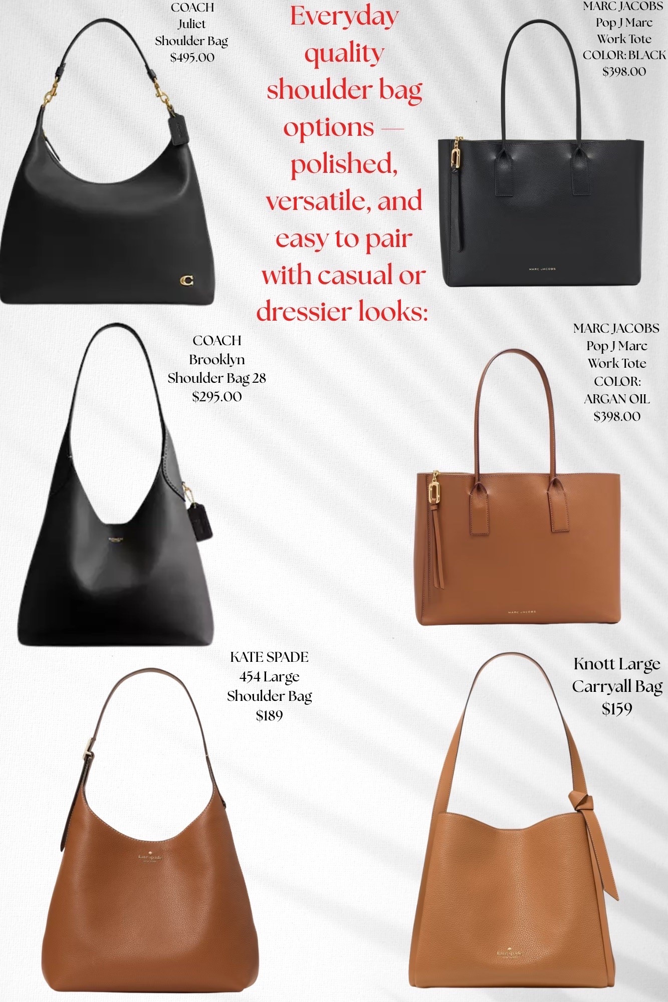 Everyday Quality Handbag Options 👜
A curated selection of quality everyday shoulder bags that are polished, versatile, and easy to style with casual, elevated casual, or dressier looks. Each option offers a timeless shape and neutral color story, making it easy for Senta to choose the bag that best fits her lifestyle and wardrobe.

#LTKootd #LTKmomlife