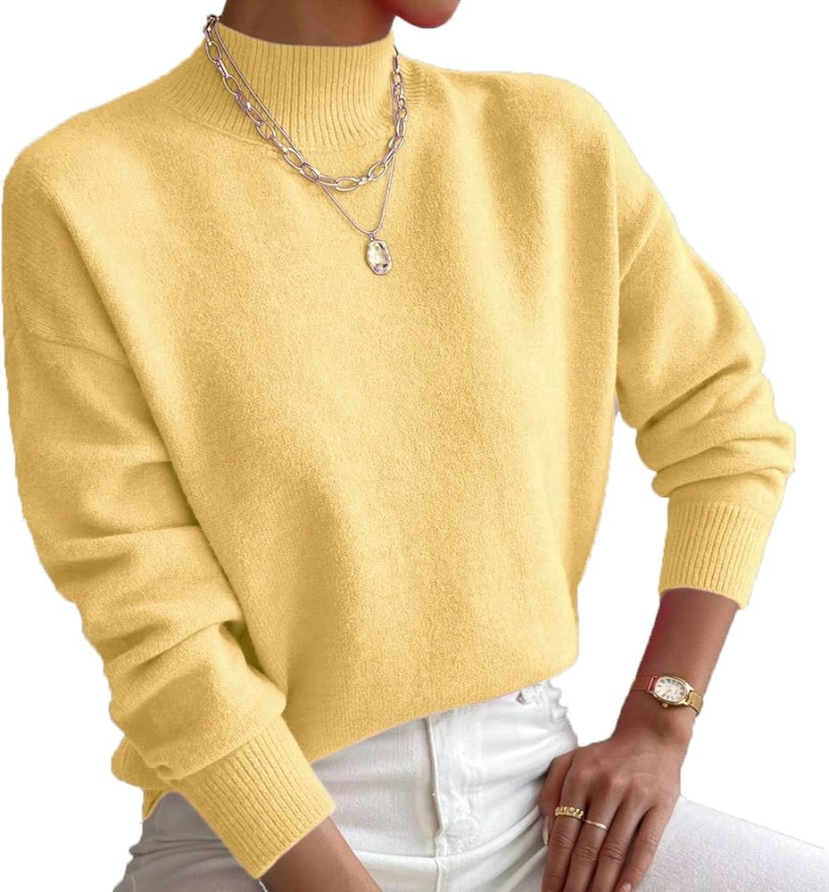 Soft Sweaters for Women, Half Turtleneck Pullover Long Sleeve Sweater, Solid Color Drop Shoulder ... | Amazon (US)
