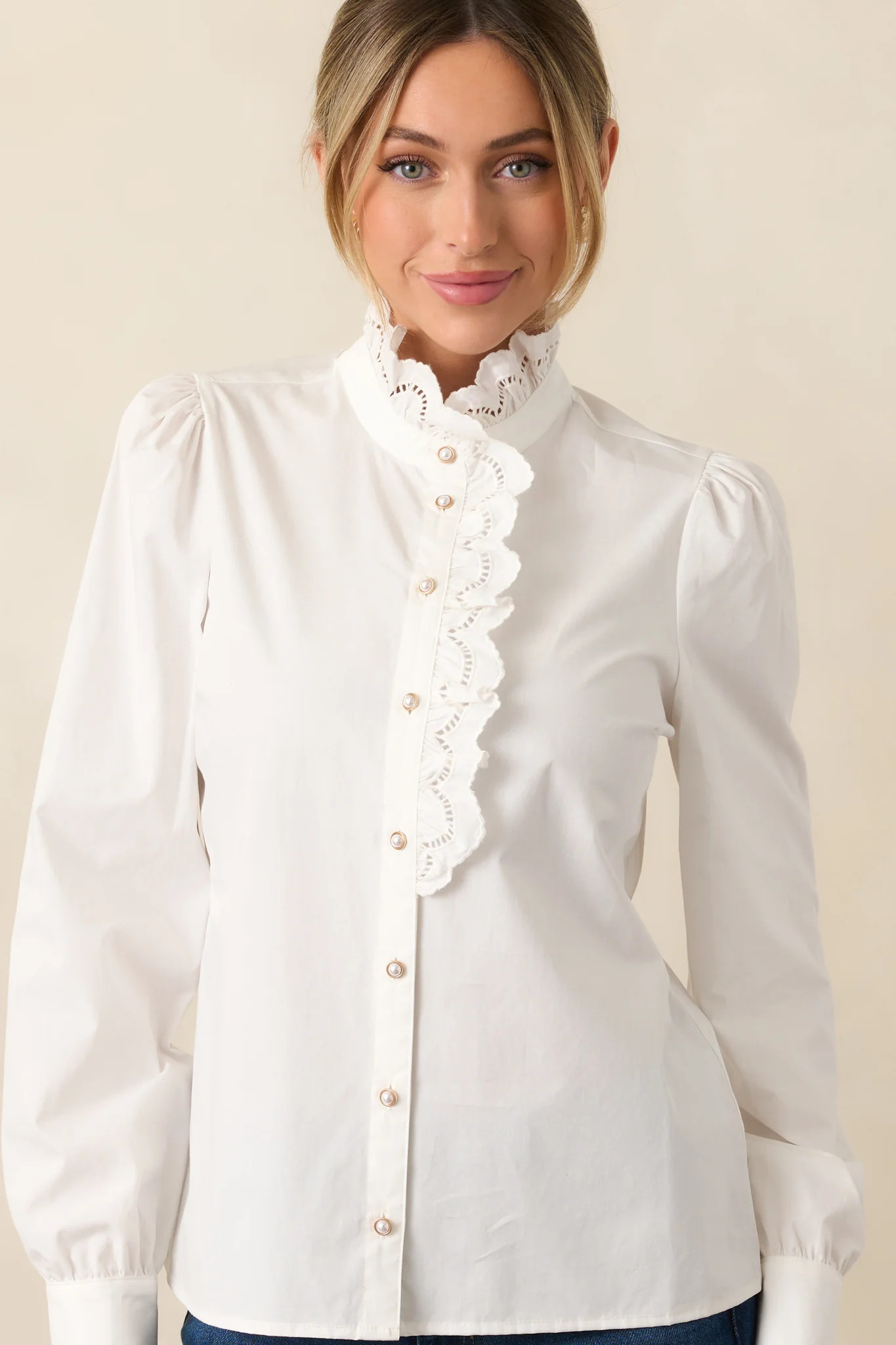 Prosperina Madison White Cotton Ruffle Top | Red Dress
