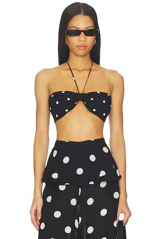 ADRIANA DEGREAS Polka Dot Bandeau Top in Black from Revolve.com | Revolve Clothing (Global)