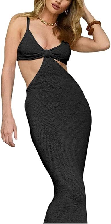 Mieeyali Sexy Knitted Cutout Maxi Dress for Women Spaghetti Strap Bodycon Dress Long Summer Beach... | Amazon (US)