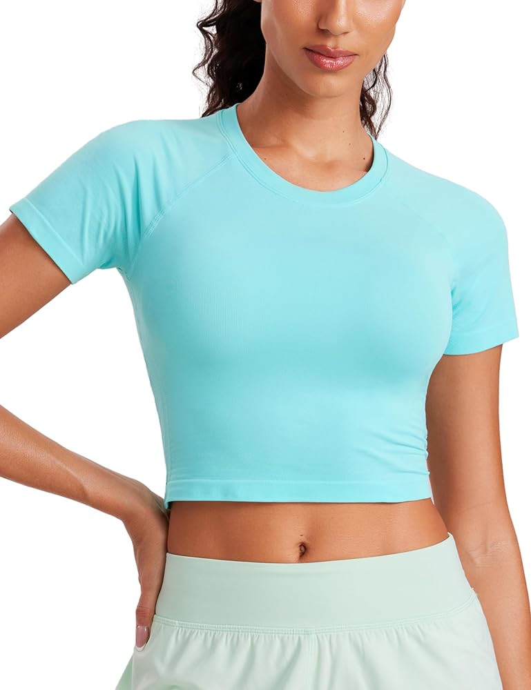 CRZ YOGA Seamless Womens Short Sleeve Crop Tops Breathable Slim Fit Gym Workout Shirts Athletic R... | Amazon (US)