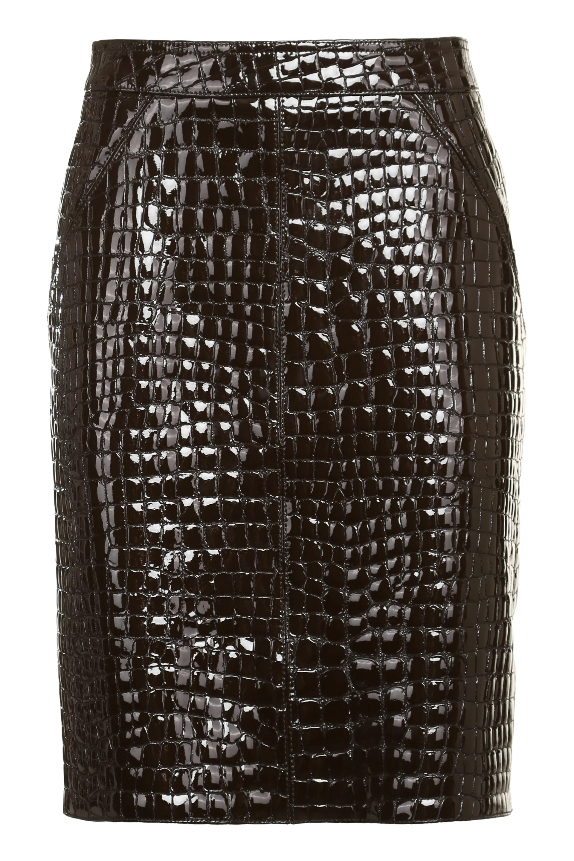 Tom Ford Women's Glossy Croco Embossed Leather Skirt in Brown | Size 40 | GCL871LEX306 Color KB869 | LOZURI
