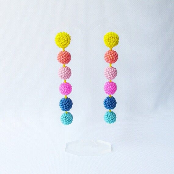 Les bonbons earrings 6 drop earrings rainbow Earrings with posts Multicolor bonbons statement ear... | Etsy (US)