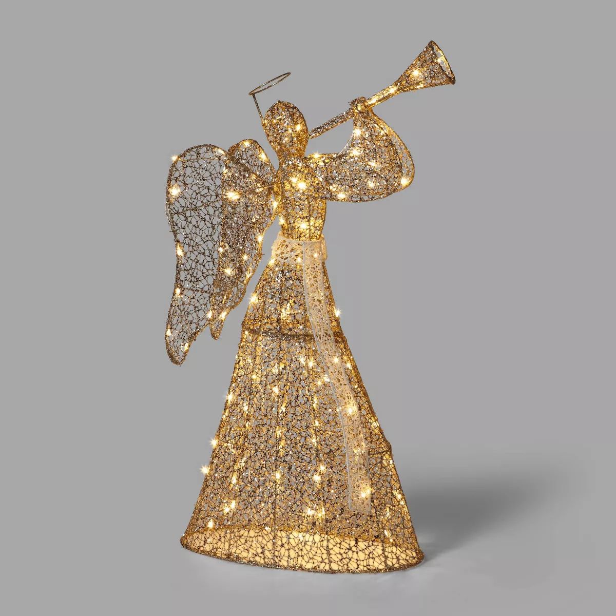 46" Gold Mesh Fabric Trumpeting Angel LED Christmas Novelty Sculpture Light - Wondershop™ | Target