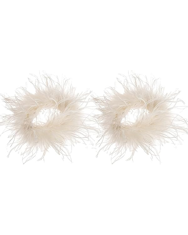 LVCOMEFF Women Ostrich Feather Bracelet Wrist Cuffs Furry for Party Wedding Bride Concert Luxurio... | Amazon (US)