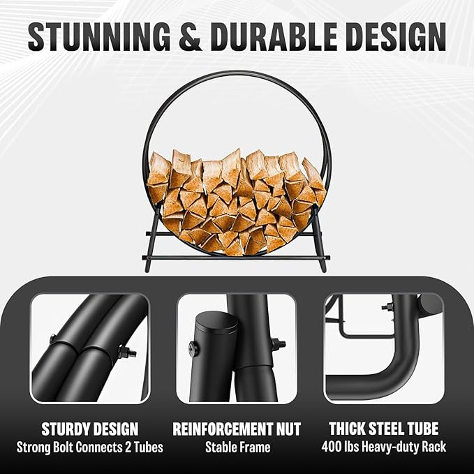 IDZO 41in Firewood Rack, 400lbs Load Capacity, Rust Resistant Steel, Black, Wood Storage | Amazon (US)