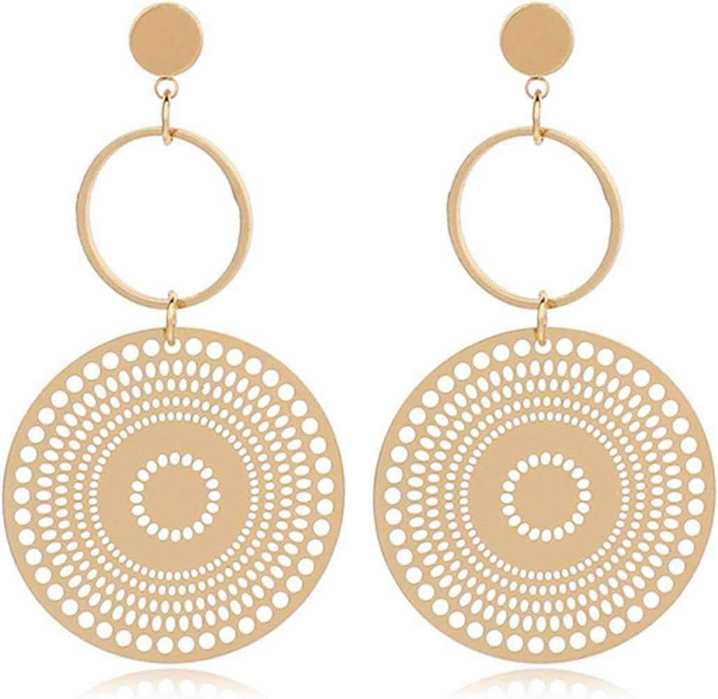 Gold Plated Boho Earrings Simple Gold Bohemian Dangle Earrings for Women Circle Geometric Stateme... | Amazon (US)