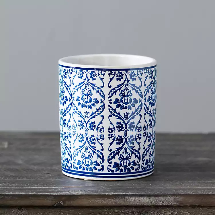 New! Blue Vintage Lace Crock | Kirkland's Home