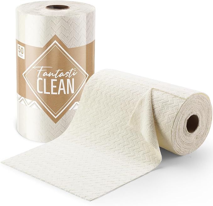 Fantasticlean Microfiber Cleaning Cloth Roll, 12" x 16", 200gsm, 50 Pack Tear Away Towels, Reusab... | Amazon (US)