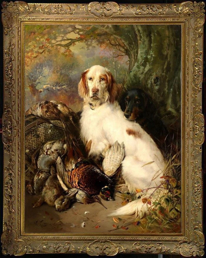 Handmade antique oil painting art animal hound dog on canvas 24"X36" | eBay US