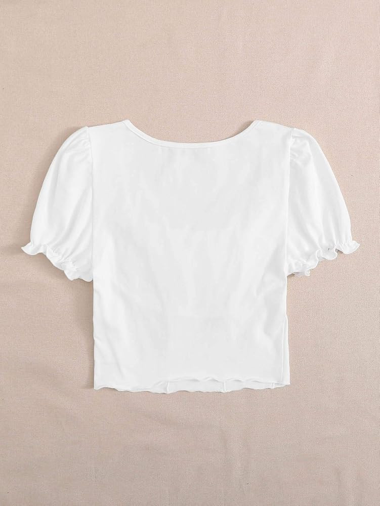 Floerns Women's Scoop Neck Puff Sleeve Ruched Bust Frill Crop Tee Top | Amazon (US)