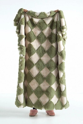 Carved Checkered Faux-Fur Throw Blanket | Anthropologie (US)
