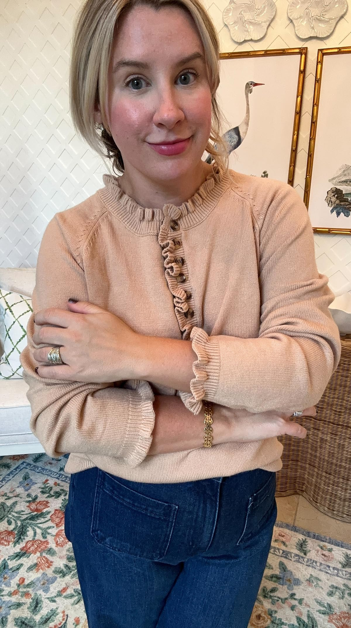 BTFBM Women's Sweaters Casual Long Sleeve Button Down Crew Neck Ruffle Knit Pullover Sweater Tops... | Amazon (US)