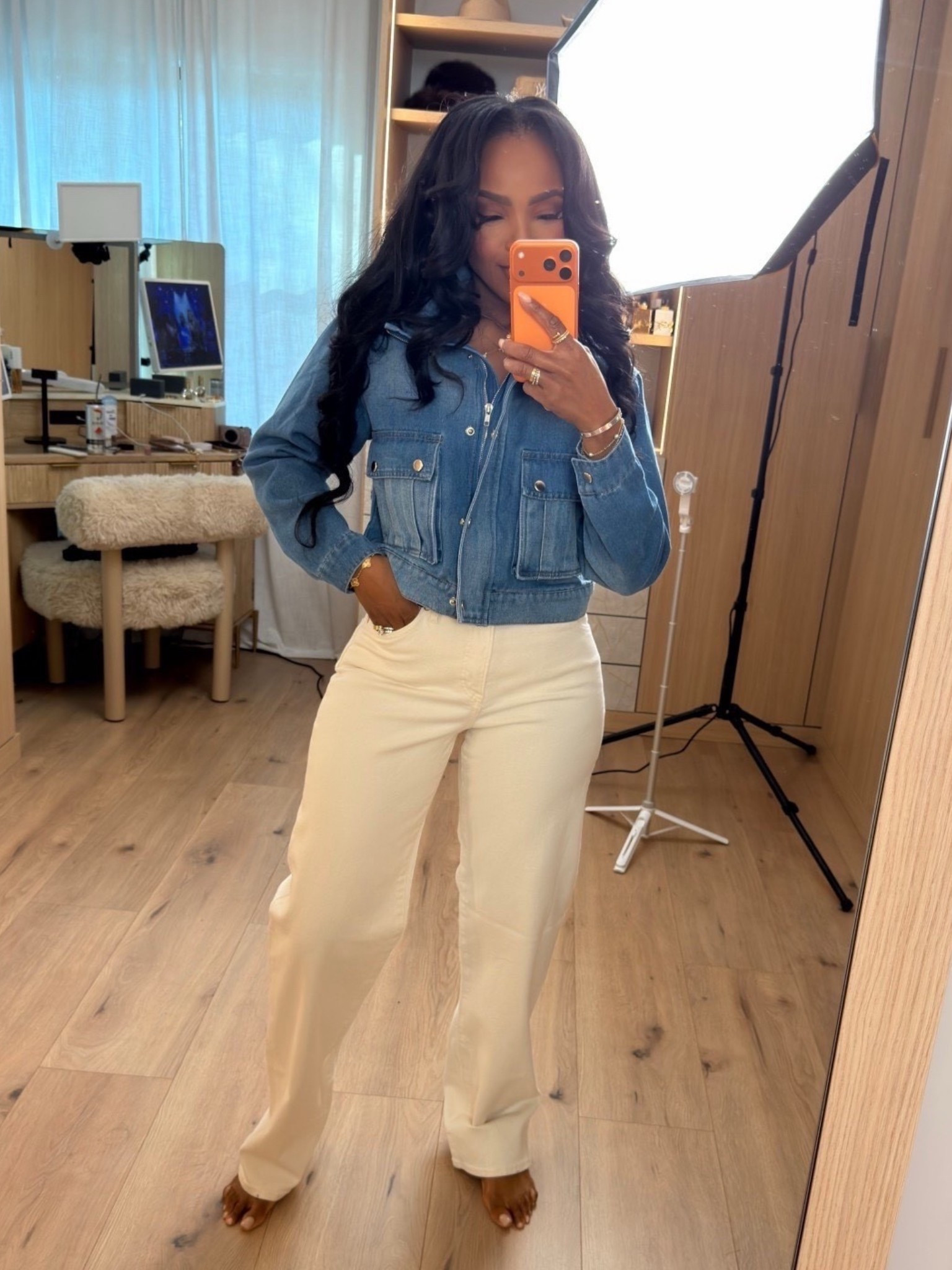 ✨ Effortless Everyday Polish

A cropped denim jacket paired with soft neutral trousers creates that perfectly balanced off-duty look — structured on top, relaxed on the bottom. Clean lines, easy proportions, and timeless pieces make this outfit endlessly wearable for real life. Each piece styles effortlessly with other staples, so the cost per wear keeps dropping every time you reach for it.

Perfect for:
• Casual days
• Errands
• Lunch dates
• Travel days
• Chic everyday wear

📏 Sizing:
Jacket: Small
Bottoms: 27 Long

Measurements:
5’4” · 138 lbs · 34D · 27” waist · 40” hips

Save this post for later.

Neutral outfit ideas, denim jacket styling, elevated casual looks, clean girl aesthetic, modern wardrobe staples, effortless everyday style.

Follow me on Instagram and YouTube @kirasfashionfinds

#LTKootd #LTKgrwm #LTKPetite