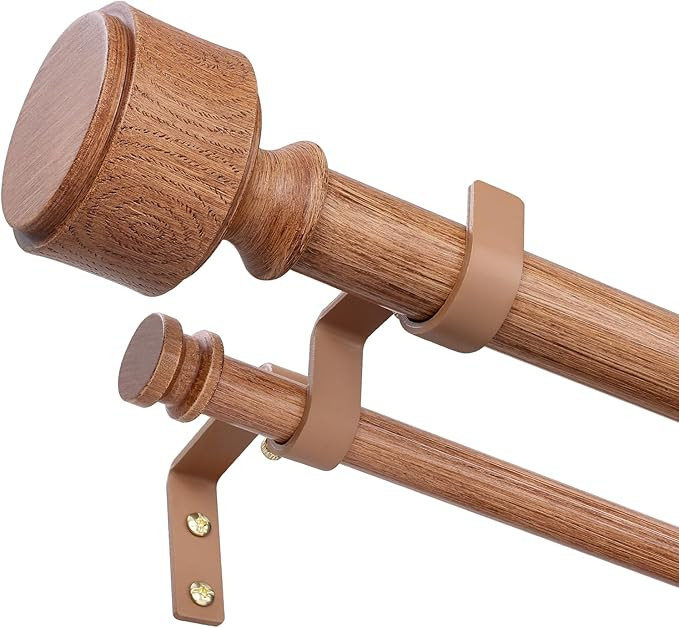 Wood Double Curtain Rods for Windows 72 to 144 Inch, Adjustable Decorative 1" Long Boho Heavy Dut... | Amazon (US)