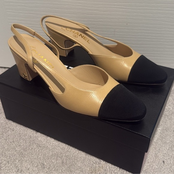 CHANEL Slingback cap toe heels shoes pumps 38.5 | Poshmark